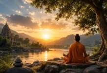 धार्मिक ज्ञान एवं जीवन दर्शन: सनातन धर्म के मूल सिद्धांत, जीवन जीने की सही राह और आध्यात्मिक मार्गदर्शन धार्मिक ज्ञान एवं जीवन दर्शन को दर्शाता आध्यात्मिक प्राकृतिक दृश्य
