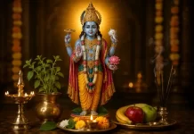 एकादशी व्रत: सभी एकादशियों की संपूर्ण जानकारी, महत्व, नियम और सूची भगवान विष्णु के साथ एकादशी व्रत पूजा का सांकेतिक चित्र