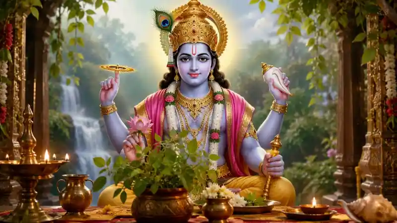 कामिका एकादशी व्रत पर भगवान विष्णु की पूजा करते हुए भक्तिमय चित्र