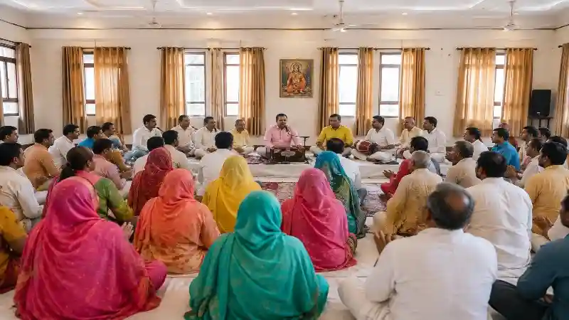 मेहंदीपुर बालाजी में कीर्तन मेहंदीपुर बालाजी में guesthouse में कीर्तन करते श्रद्धालु